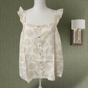 Torrid Ivory Floral Double Gauze Ruffle Button Front Tank Top Sz 2X